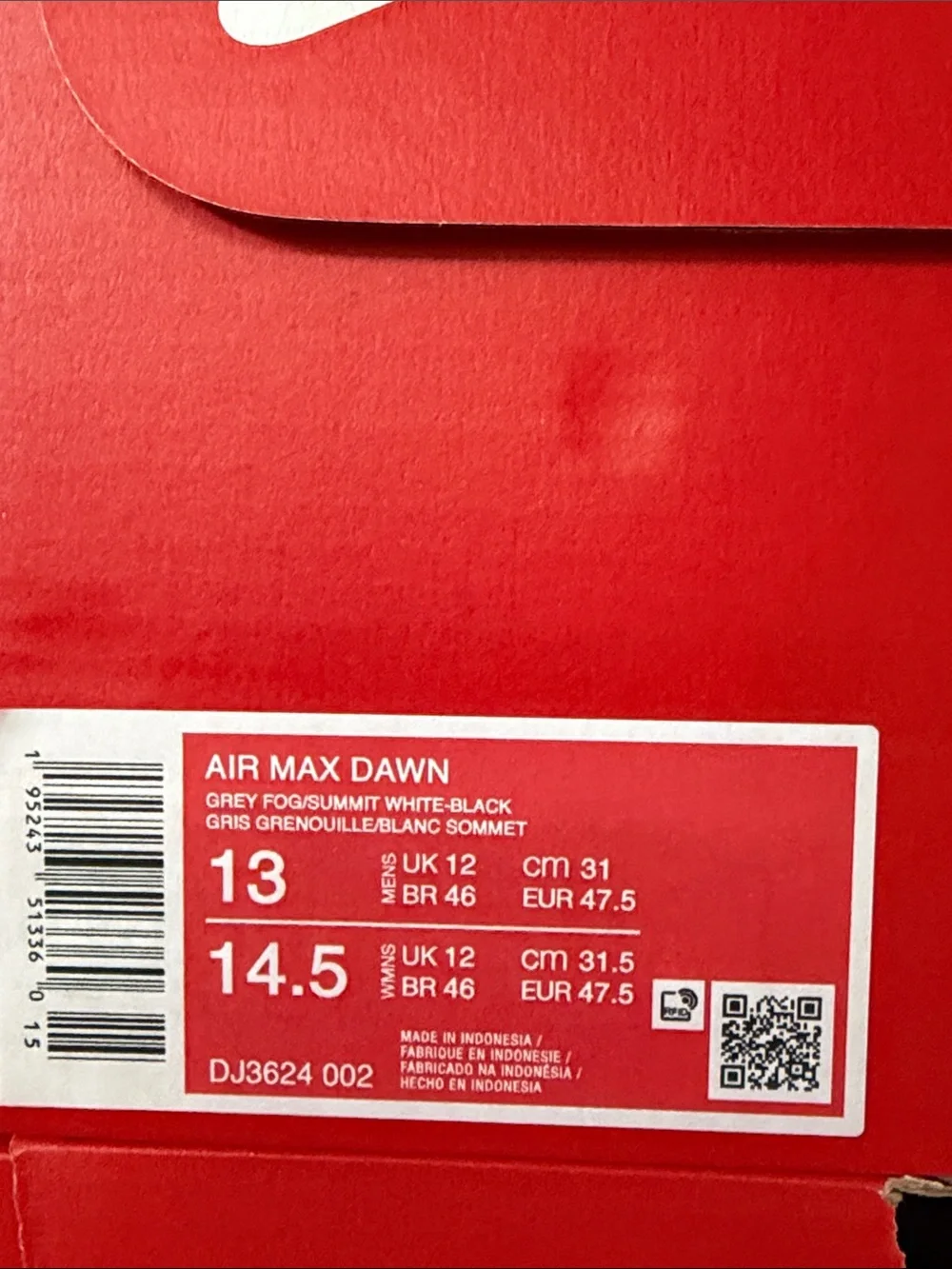 Nike Air Max Dawn Grey Fog DJ3624-002 Men’s Size 13